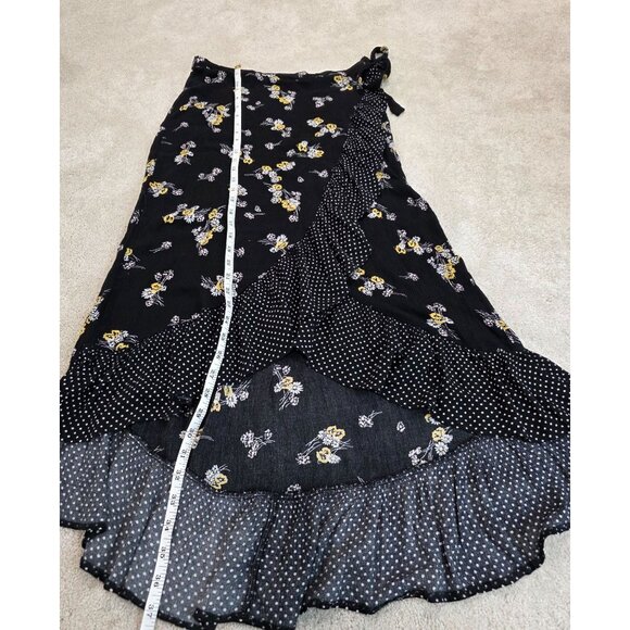 Maurices Womens Black Floral & Polka Dot Wrap Skirt L - Picture 1 of 6